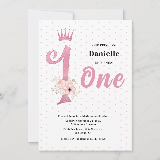 Niedlich Pink Girl Einladung zum Geburtstag (Vorderseite)