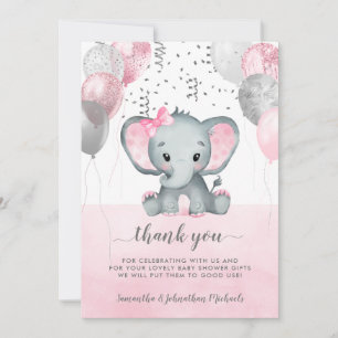 Niedlich Pink Girl Elephant Balloons Babydusche Dankeskarte