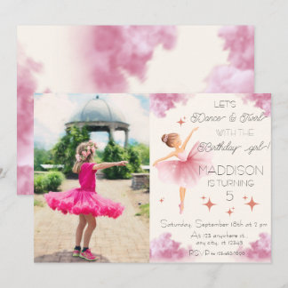Niedlich Pink Girl Foto Geburtstagsballett Party Einladung