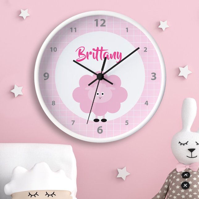 Niedlich Pink Girl Lamb Kawaii Kinderzimmer Name Uhr (Von Creator hochgeladen)