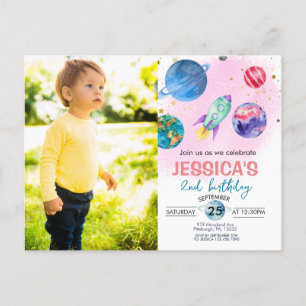 Niedlich Pink Girl Party Astronaut Geburtstag Einl Postkarte