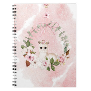 Niedlich Pink Girl Watercolor Floral Llama Tier Notizblock