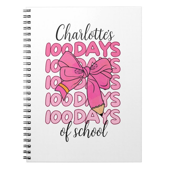 Niedlich Pink Girls 100 Tage Schulstift Bow Notizblock (Vorderseite)