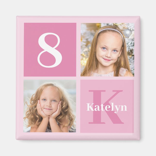 Niedlich Pink Girls FotoCollage Personalisiert Magnet (Vorne)