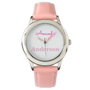 Niedlich Pink Girls Personalisierter Name Armbanduhr