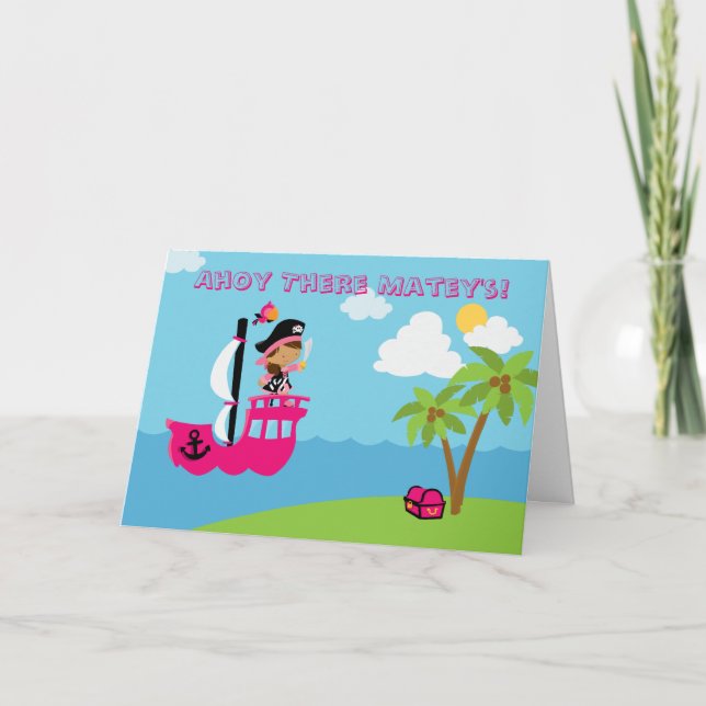 Niedlich-pink-Girl's Pirate Geburtstagsfeier Einladung (Vorderseite)