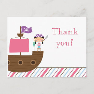 Niedlich-pink-Girl's Pirate Geburtstagsparty danke Postkarte