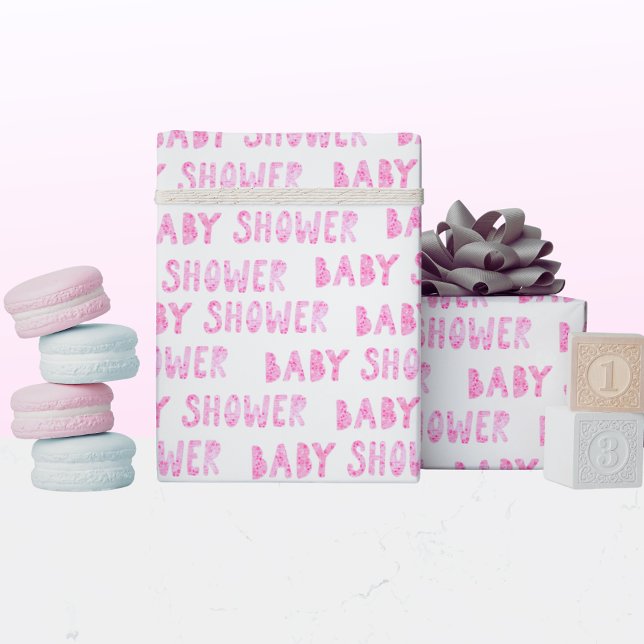 Niedlich Pink Girly Baby Shower Typografie Geschenkpapier (Von Creator hochgeladen)