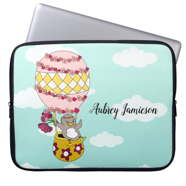 Niedlich Pink Girly Boho Blume Bird Hot Air Ballon Laptopschutzhülle (Vorderseite)