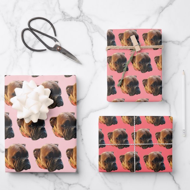 Niedlich Pink Girly Boxer Dog  Geschenkpapier Set (Vorderseite)