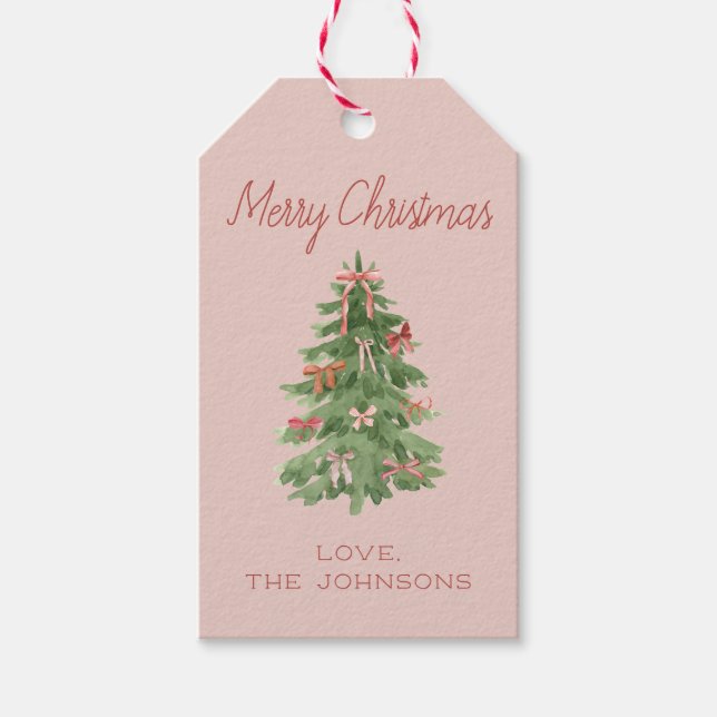 Niedlich Pink Girly Christmas Tree Geschenk Geschenkanhänger (Vorderseite)