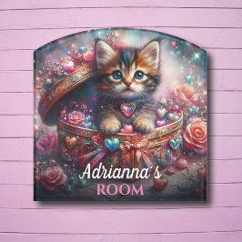 Niedlich Pink Girly Kitten Herz Individuelle Name Türschild