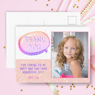 Niedlich Pink Glitzer Girly Birthday Danke Foto Postkarte