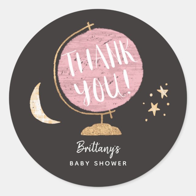 Niedlich Pink Globe Adventure Theme Baby Dusche Ge Runder Aufkleber (Vorderseite)