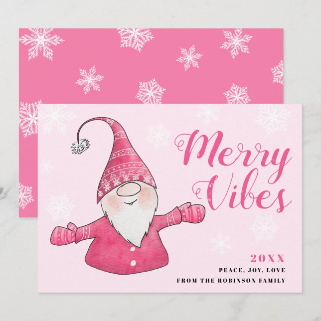 Niedlich Pink Gnome Merry Vibes Weihnachten (Vorne/Hinten)