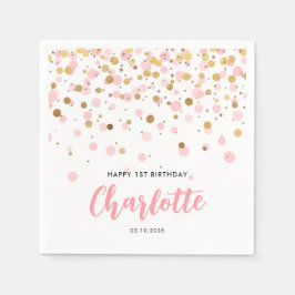 Niedlich Pink Gold Glitzer Confetti Dots Kindergeb Serviette