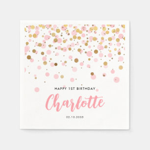Niedlich Pink Gold Glitzer Confetti Dots Kindergeb Serviette