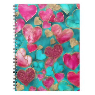 Niedlich Pink Gold Glitzer Valentine Liebe Herz Notizblock