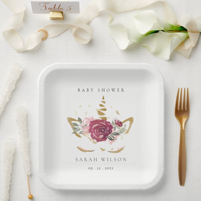 Niedlich Pink Gold Imitate Blumenzwiebeln Kinderdu Pappteller (Hochzeit)