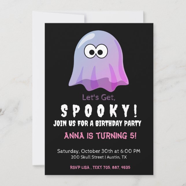 Niedlich Pink Google Eyes Ghost: Spooky & Whimsica Einladung (Vorderseite)