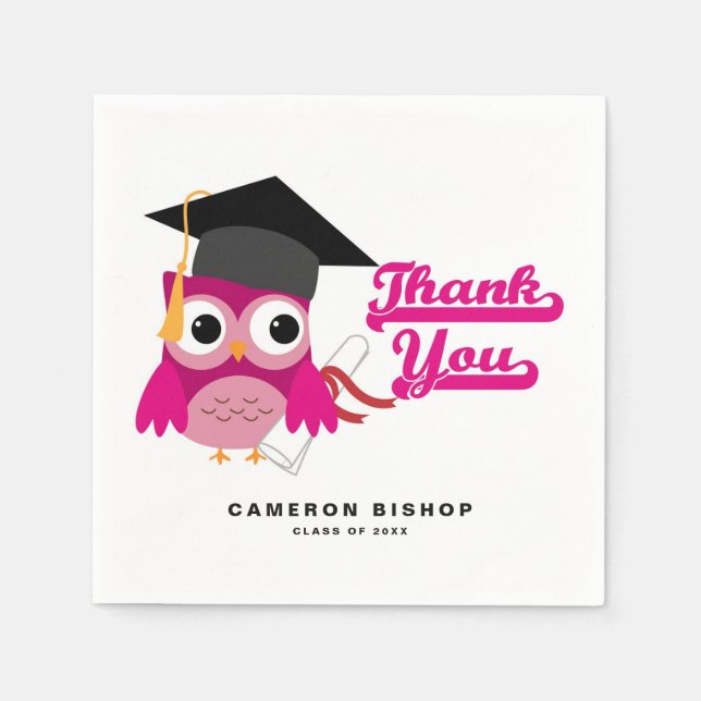 Niedlich Pink Graduate Owl Abschluss Vielen Dank Serviette (Vorderseite)