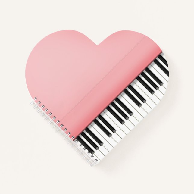 Niedlich Pink Grand Piano Herz geformt Notizbuch (Vorderseite)