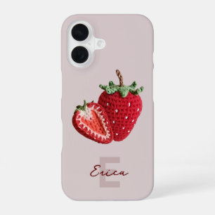 Niedlich Pink Granny Chic Crochet Strawberry Monog iPhone 16 Hülle