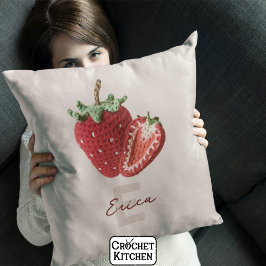 Niedlich Pink Granny Chic Crochet Strawberry Monog Kissen