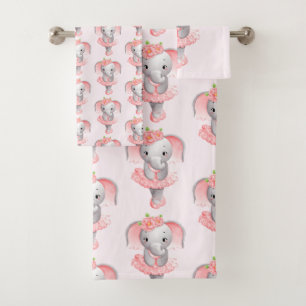 Niedlich Pink & Grau Elephant Ballerina Gemustert Badhandtuch Set