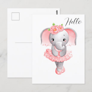 Niedlich Pink & Gray Elephant Ballerina Postkarte