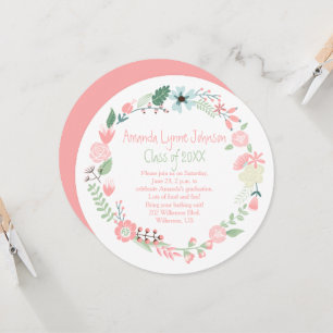 Niedlich Pink Green Blume Kranz Abschluss laden ei Einladung