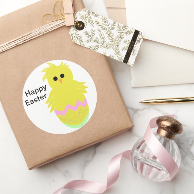 Niedlich Pink Green Chick Egg Osterkleber Runder Aufkleber (Schenken)