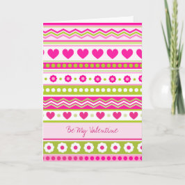 Niedlich Pink Green Valentine Stoffkarte Feiertagskarte