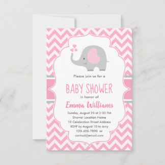 Niedlich Pink Grey Elephant Girl Babydusche Einladung