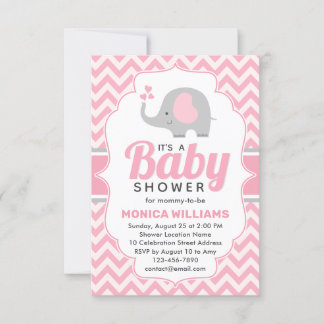 Niedlich Pink Grey Elephant Girl Babydusche Einladung