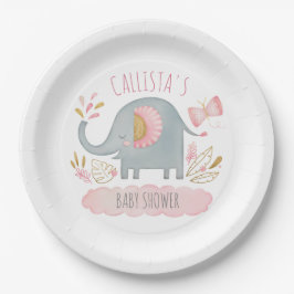 Niedlich Pink Grey Elephant Girl Babydusche Pappteller