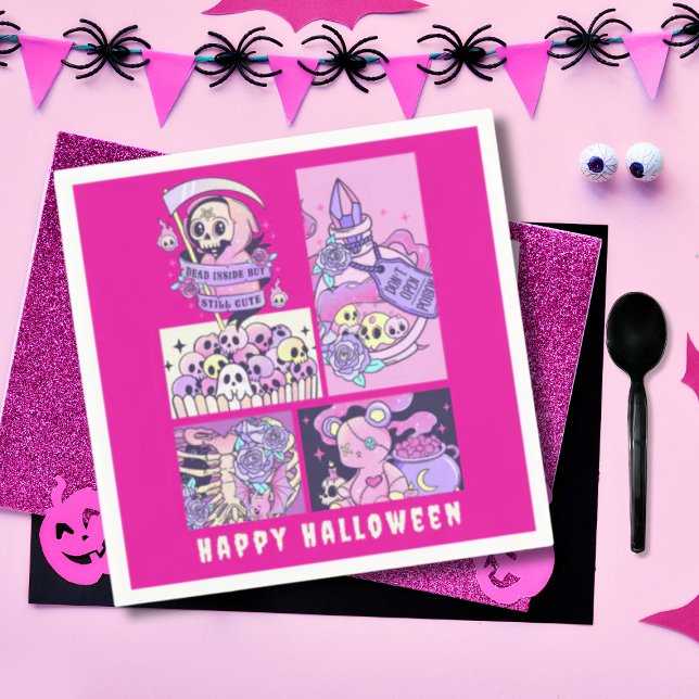 Niedlich Pink Grim Sensenmann Halloween Serviette (Von Creator hochgeladen)