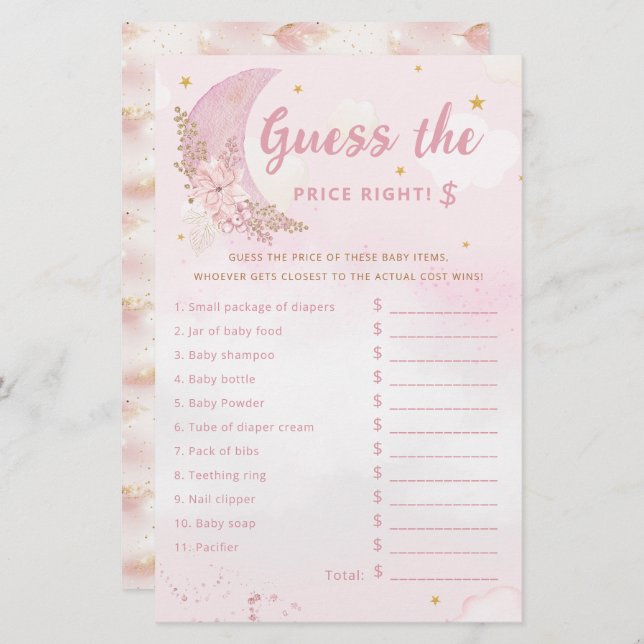 Niedlich Pink Guess the Price Baby Shower Game (Vorne/Hinten)