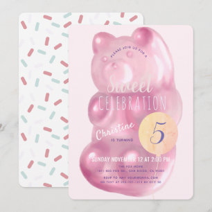 Niedlich Pink Gummy Bear Sweet Girl Candy Geburtst Einladung
