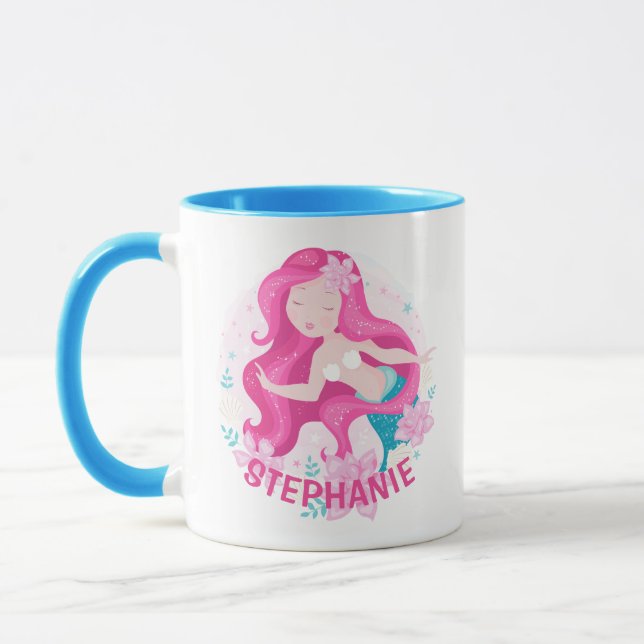 Niedlich Pink Hair Mermaid Girls Fantasy Personali Tasse (Links)