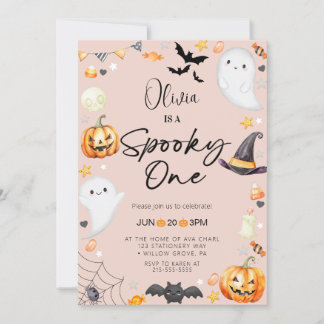 Niedlich Pink Halloween Ghost 1. Junge Geburtstag Einladung