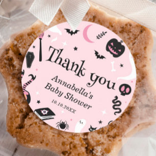Niedlich Pink Halloween Kinderdusche Danke Runder Aufkleber