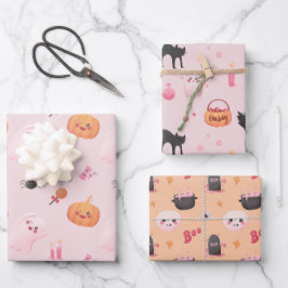 Niedlich Pink Halloween Party Geschenkpapier Set
