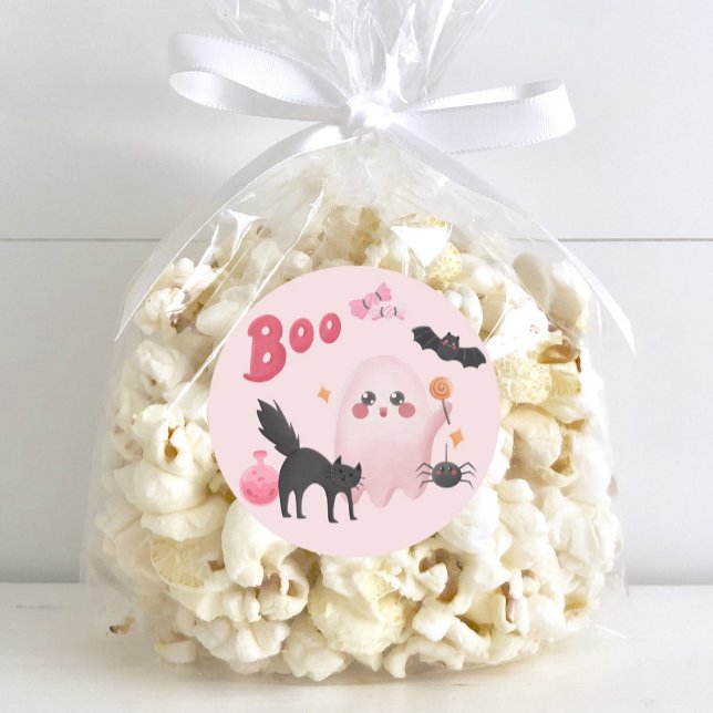 Niedlich Pink Halloween Party Runder Aufkleber (Cute Pink Halloween Birthday Party Classic Round Sticker)