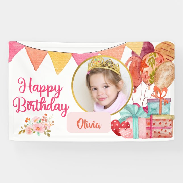 Niedlich Pink Happy Birthday Banner (Horizontal)