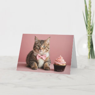 Niedlich Pink Happy Birthday Cat Cupcake Karte