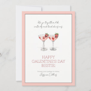 Niedlich Pink Happy Galentine's Day Bestie Cocktai Feiertagskarte