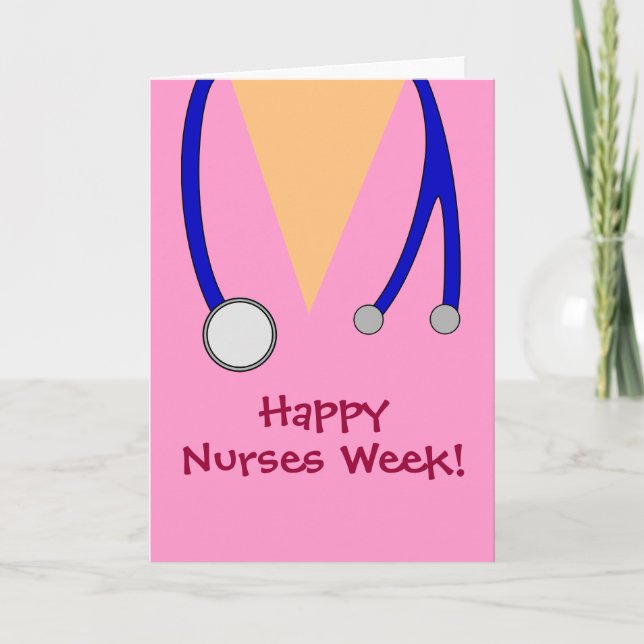 Niedlich Pink Happy Nurses Week Scrubs und Stethos Karte (Vorderseite)