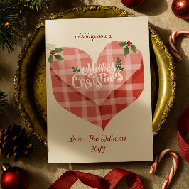 Niedlich Pink Heart Gingham Custom Foto Christmas Feiertagskarte