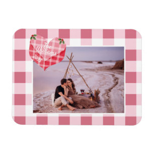 Niedlich Pink Heart Gingham Custom Foto Christmas Magnet